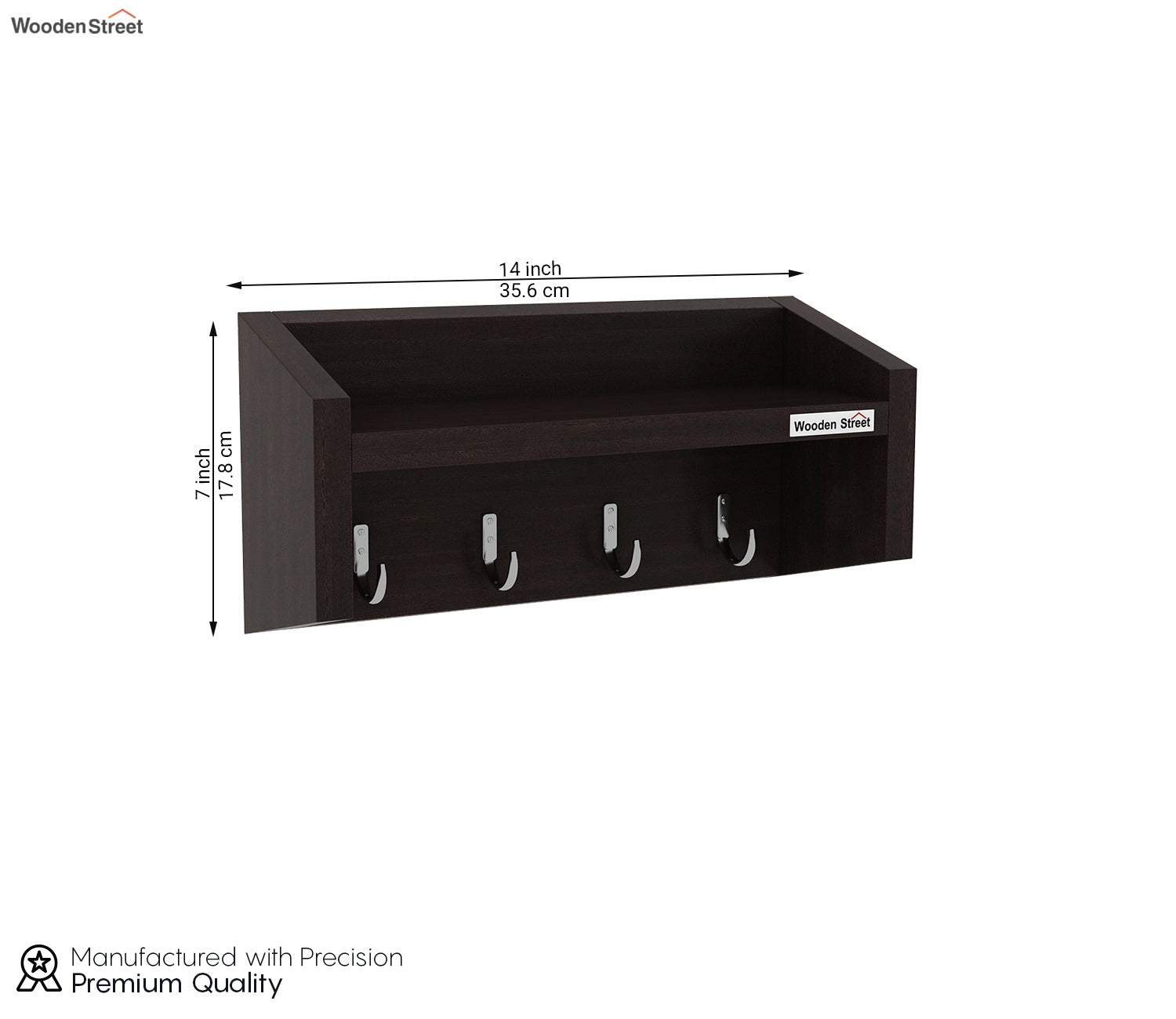 Alex Wall Shelf with Key Holders (Flowery Wenge Finish)