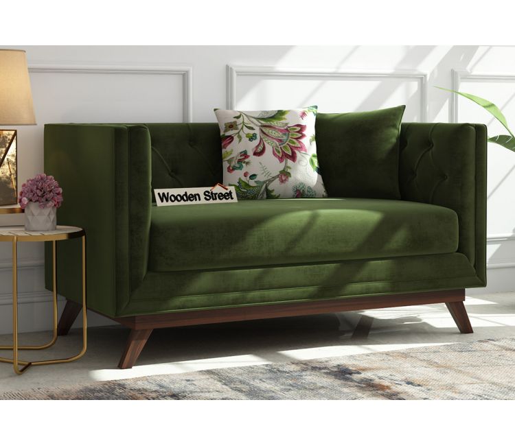 Berlin 2 Seater Sofa (Velvet, Dark Olive Green)
