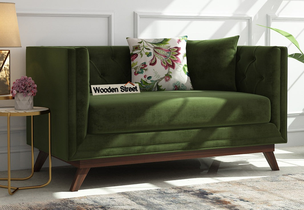 Berlin 2 Seater Sofa (Velvet, Dark Olive Green)