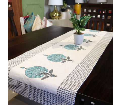 Garden Fresh Black and Green Hand Block Print Table Runner - 16 x 50
