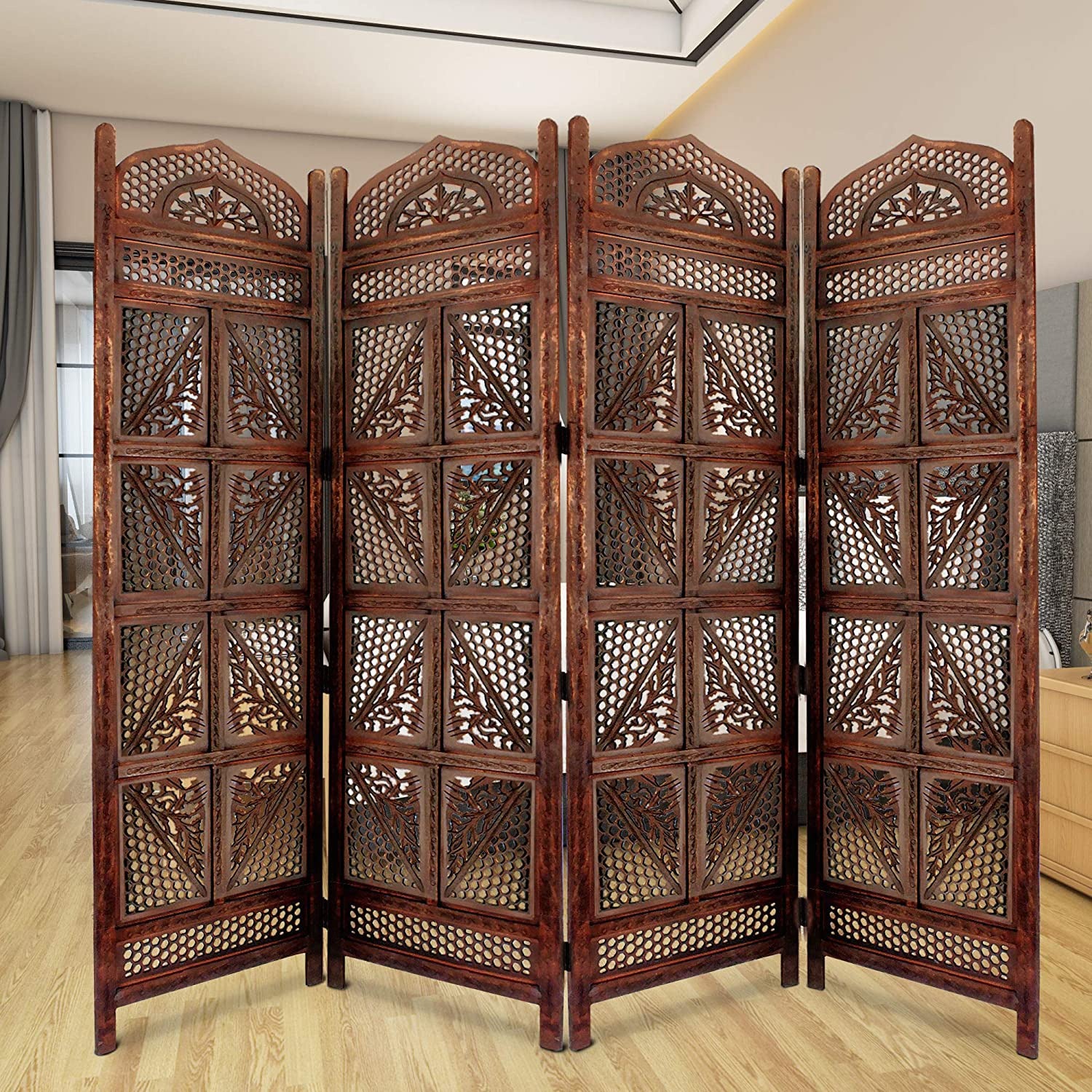 Ziya 4 Panel Carved Wooden Partition