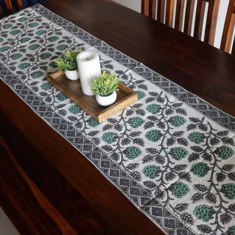 Vivid Garden Green and Black Hand Block Print Table Runner - 16 x 50