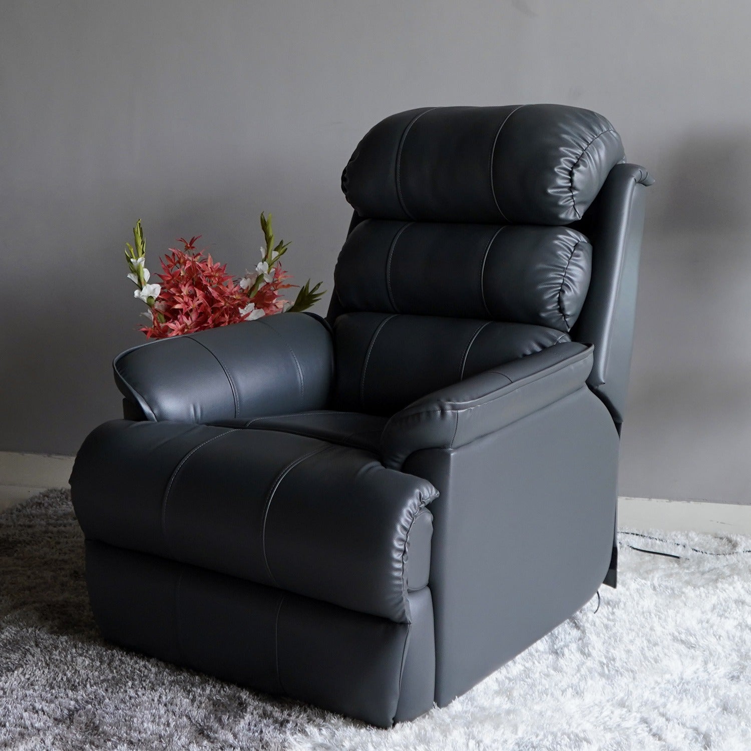 Valencia Leatherette 1 Seater Manual Recliner Sofa (Limed Spruce Blue)