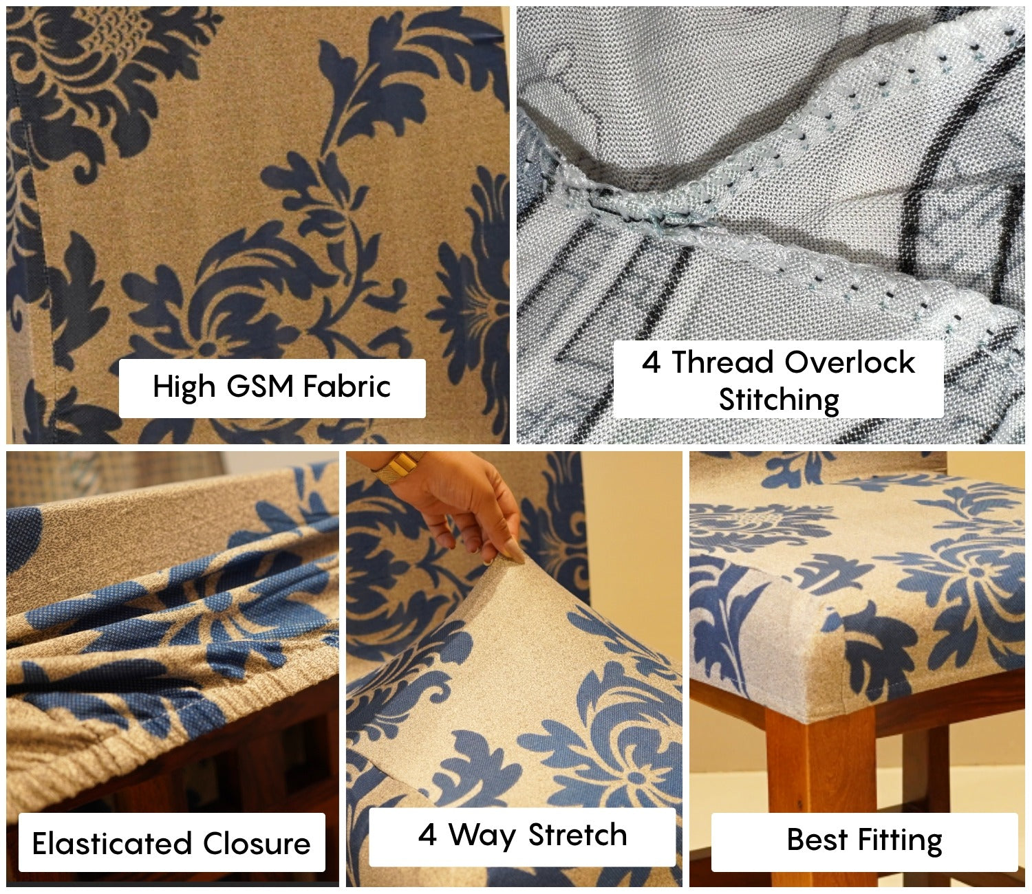 Grace Floral Printed Polyester Spandex 1 Piece Chair Cover (Blue)