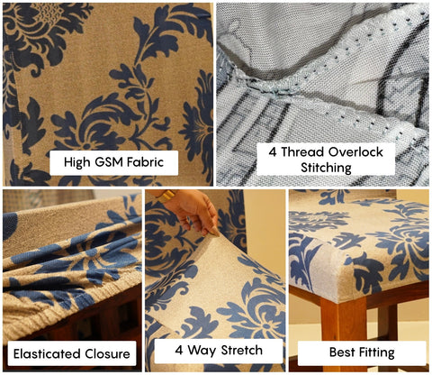 Grace Floral Printed Polyester Spandex 6 Piece Chair Cover (Blue)