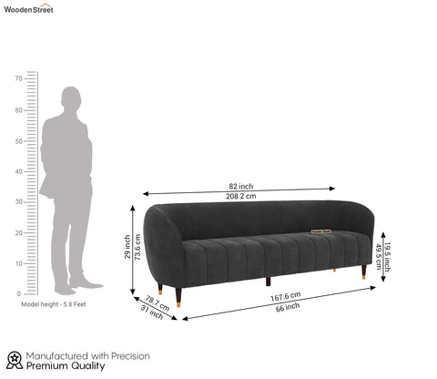 Eldric 3 Seater Sofa (Velvet, Graphite Grey)