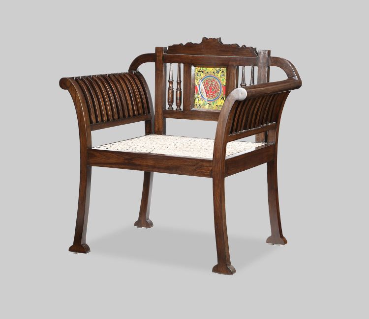 Alpa Single Seater Sofa with Cane Work and Designer Back Rest in Walnut Finish