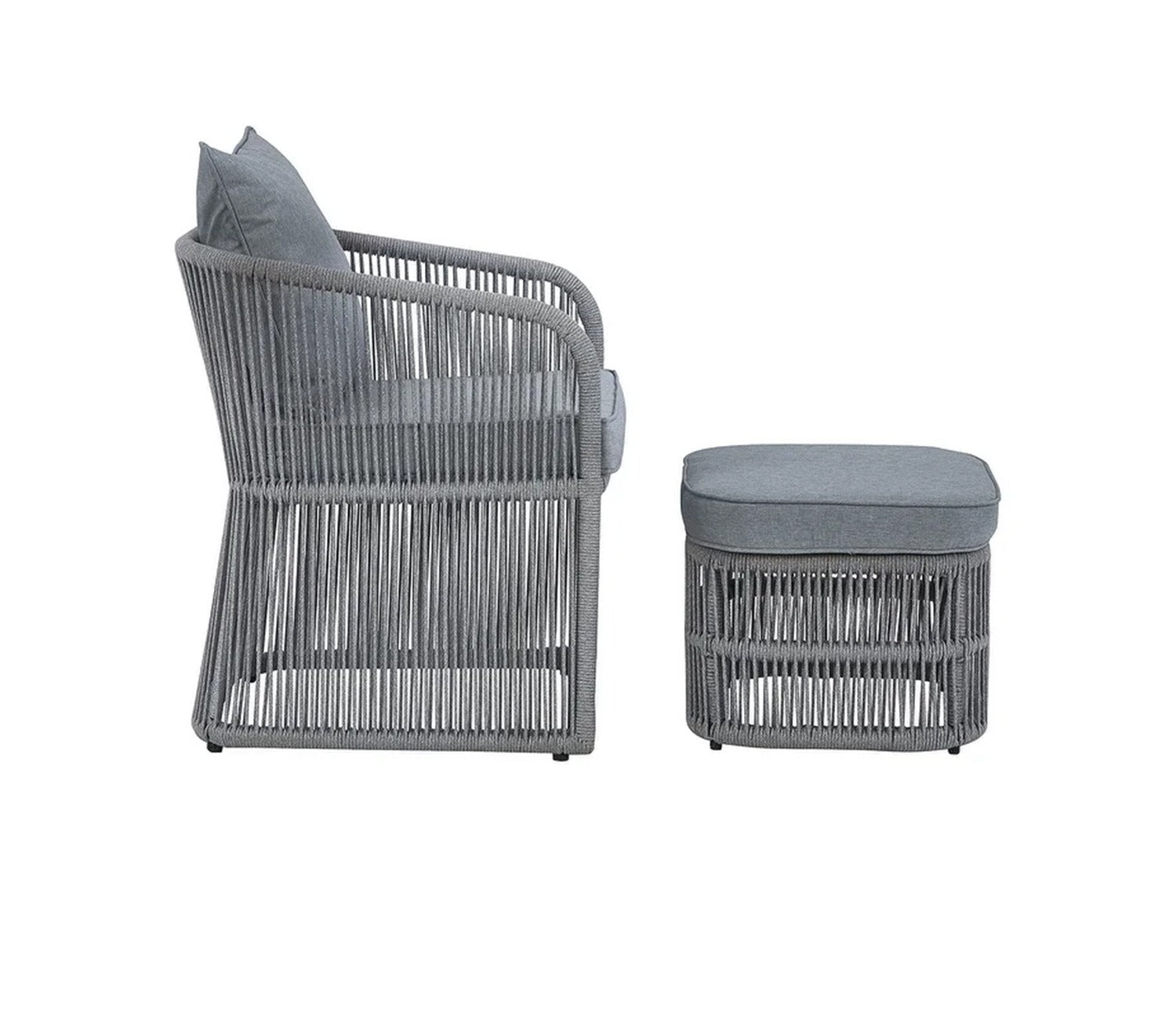 Grey Rope 1 Seater With Table Ottoman And Grey Cushions