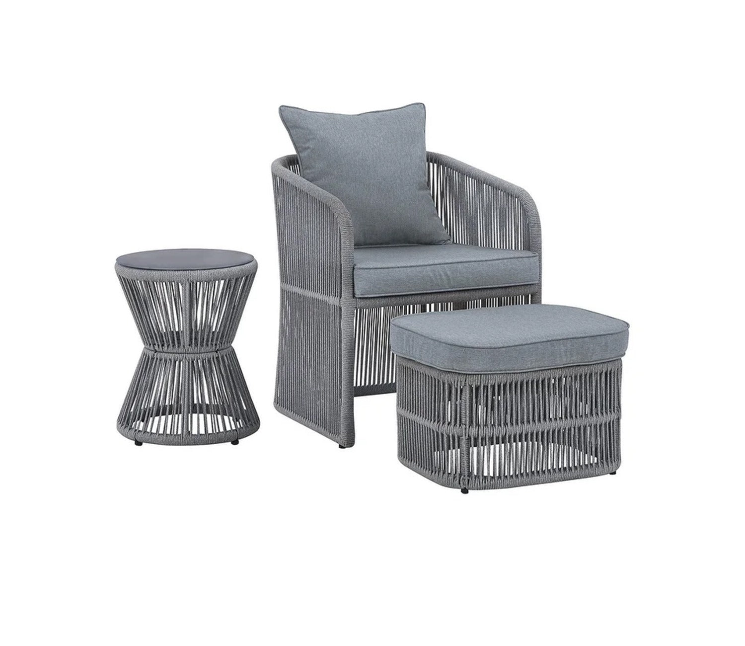 Grey Rope 1 Seater With Table Ottoman And Grey Cushions