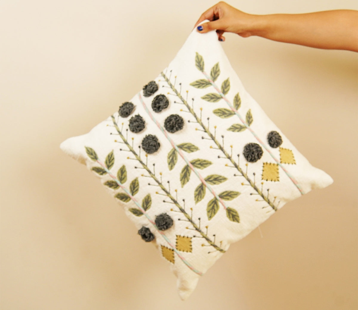 Embroidered Cotton Cushion Covers Set of 1 (Grey,18 x 18 inch)