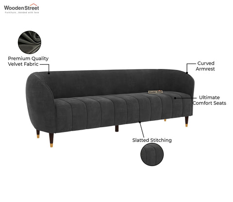 Eldric 3 Seater Sofa (Velvet, Graphite Grey)