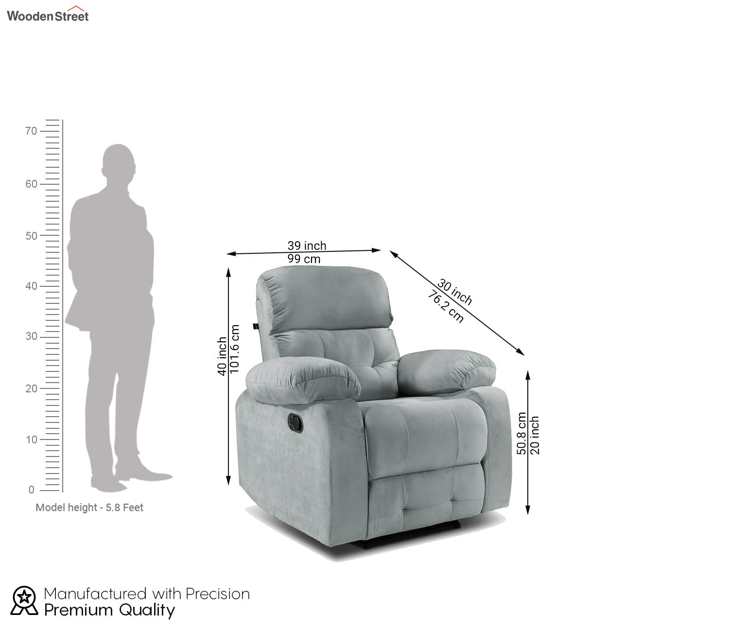 Vivian Fabric 1 Seater Manual Recliner Chair (Grey)