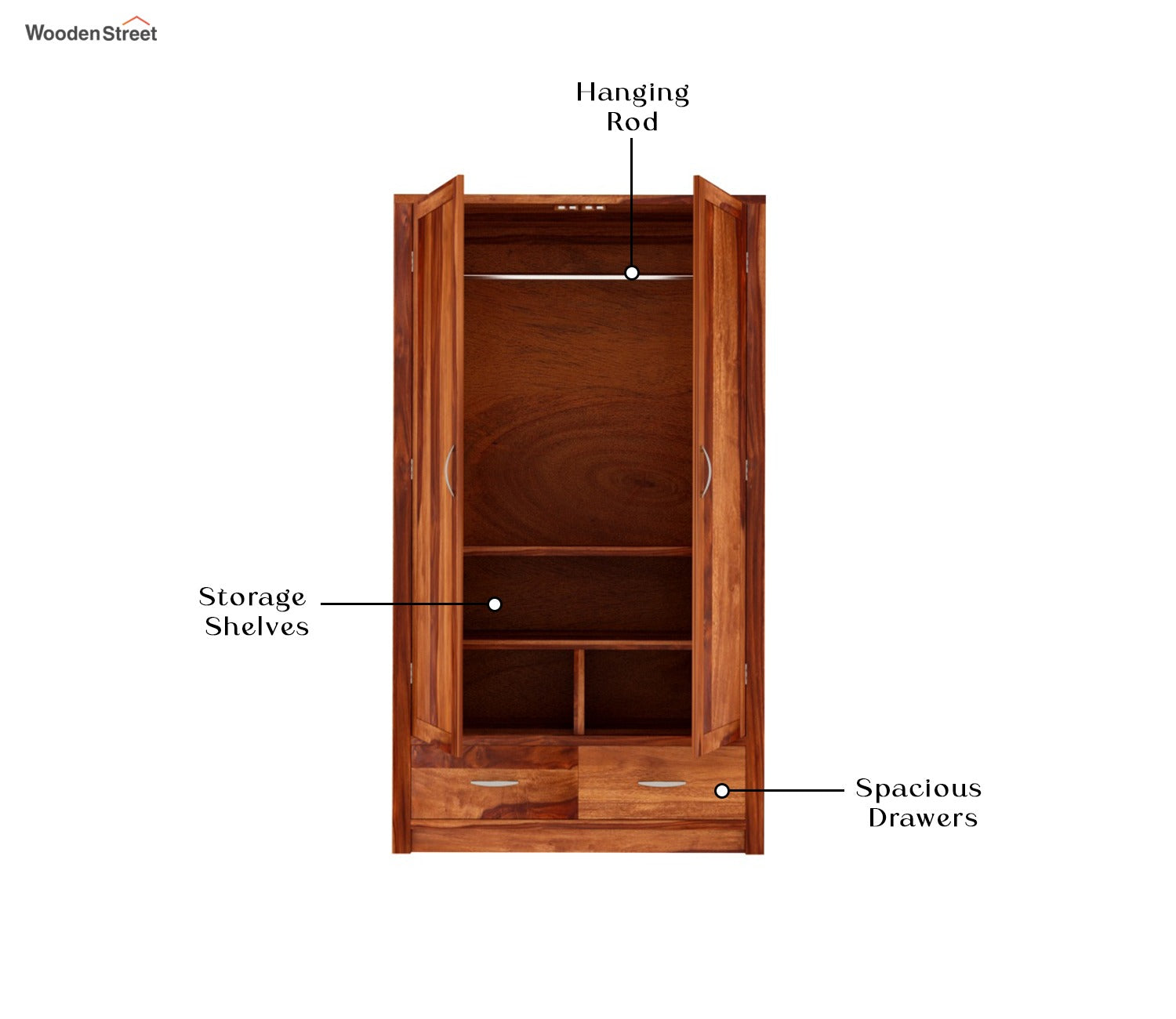 Holden 2 Door Multi Utility Wardrobe (Honey Finish)
