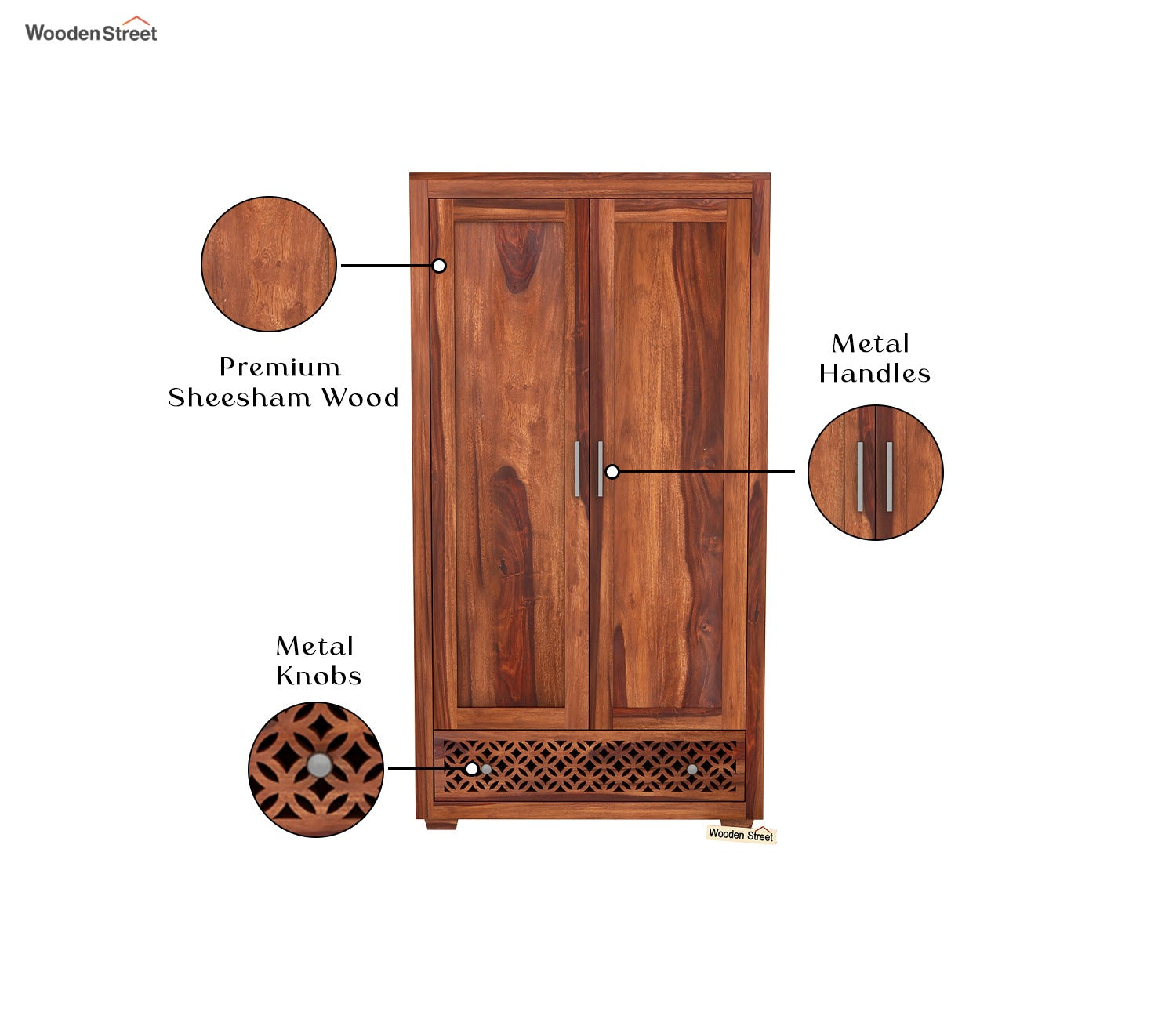 Cambrey Sheesham Wood Double Door Wardrobe (Honey Finish)