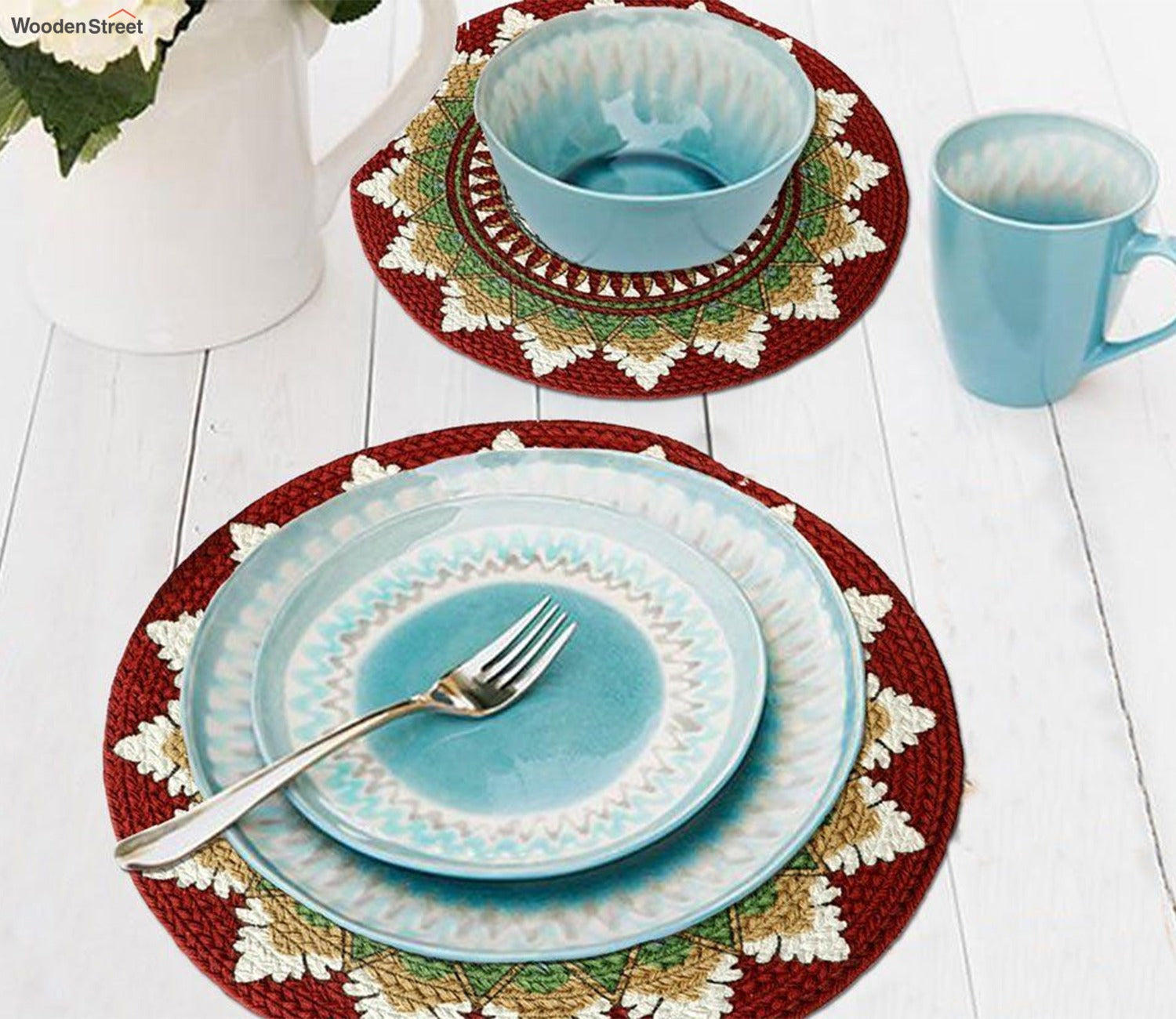Multicolour Cotton Braided Round Table Placemats - Set of 6