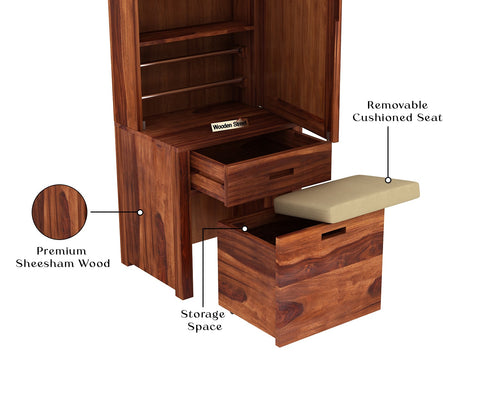 Adolph Dressing Table With Storage Stool (Honey Finish)
