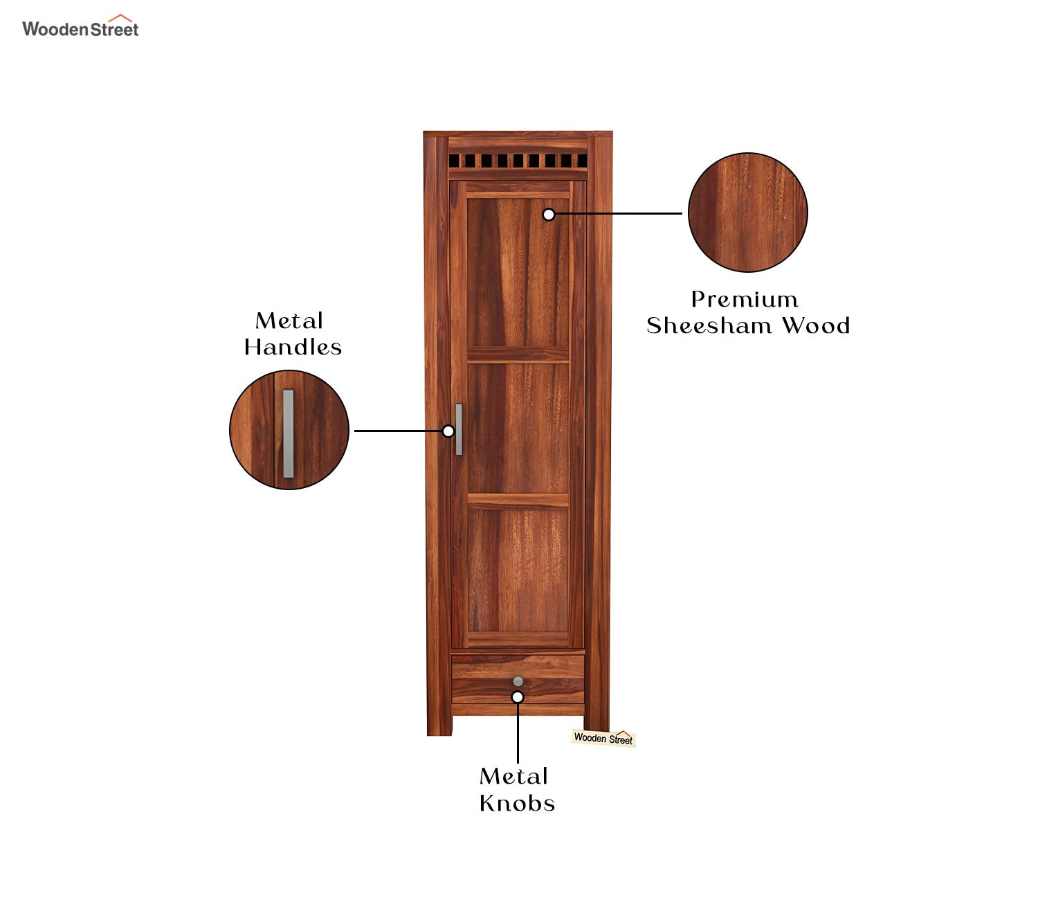 Adolph 1 Door Multi-Utility Wardrobe (Honey Finish)