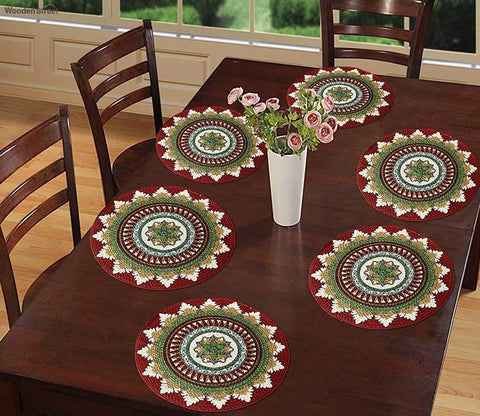 Multicolour Cotton Braided Round Table Placemats - Set of 6
