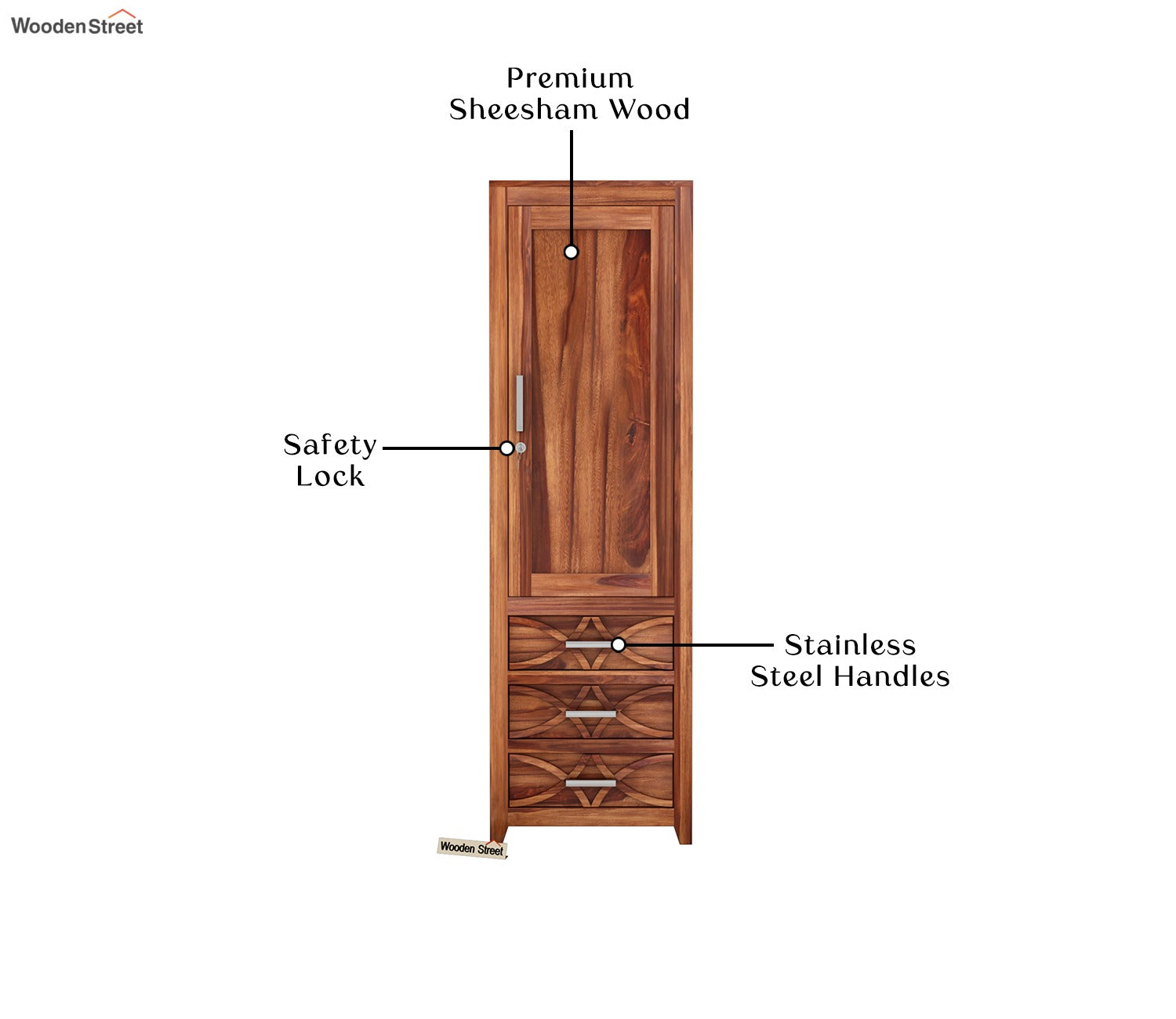 Allan 1 Door Multi-Utility Wardrobe (Honey Finish)