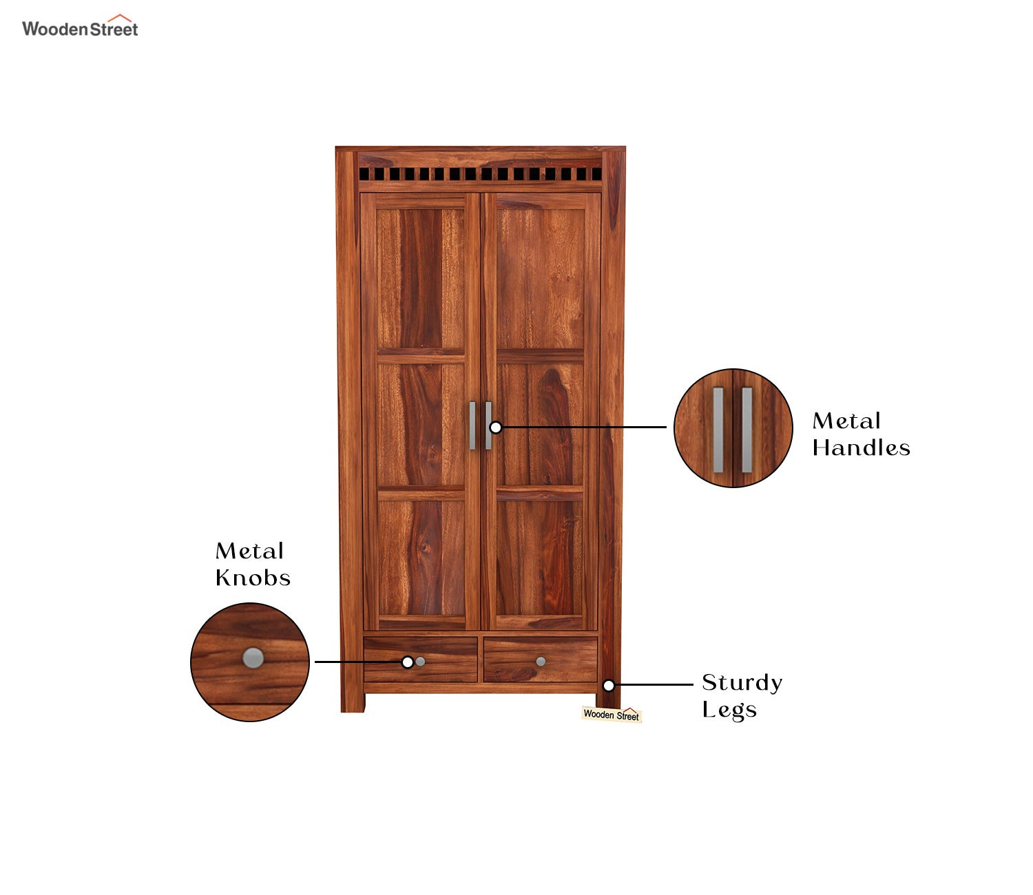 Adolph 2 Door Multi Utility Wardrobe (Honey Finish)