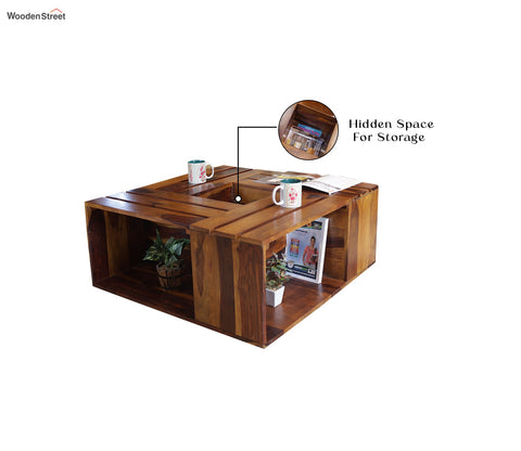 Lynet Sheesham Wood Coffee Table with Center Storage (Honey Finish)