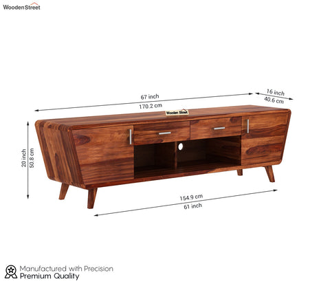 Melvina Sheesham Wood Tv Unit with Cupboards Drawers and Shelve Storage (Honey Finish)