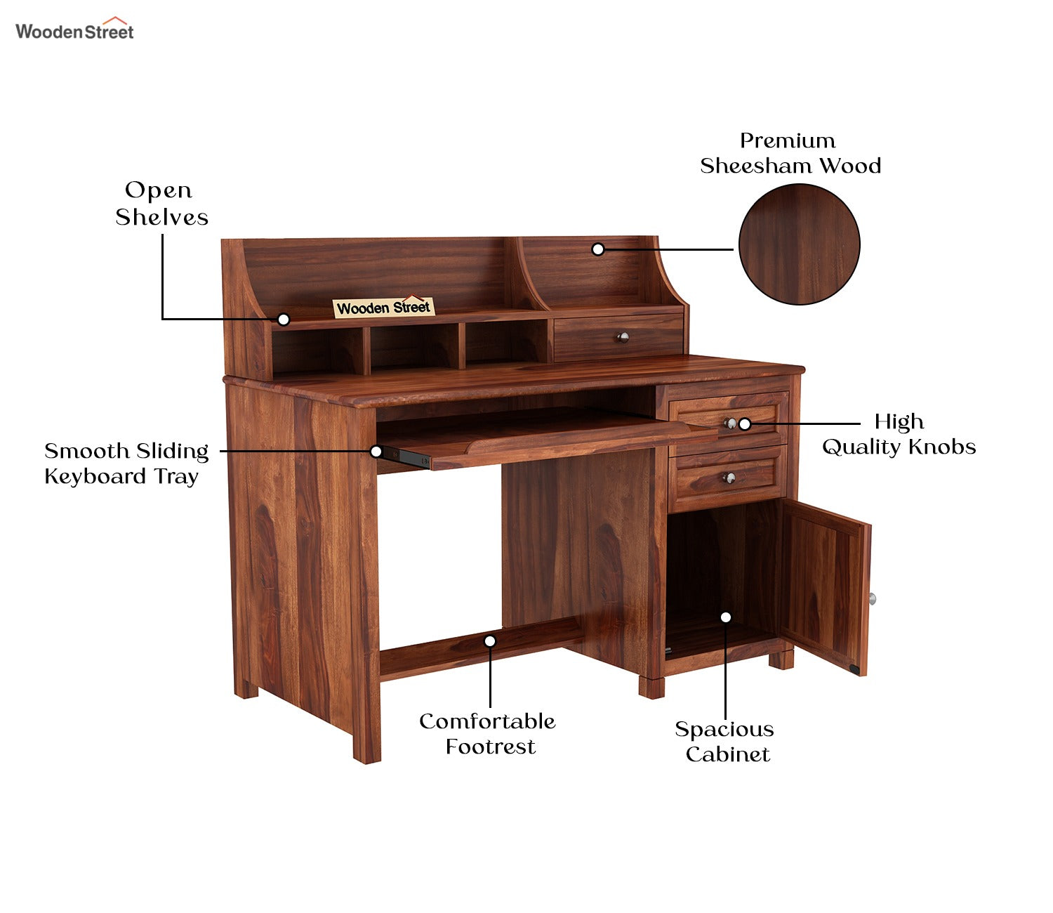 Nettle Study Table Cum Shelf (Honey Finish)