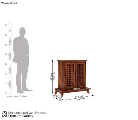 Bhagwati Premium Solid Wood Home Temple With Intricate Carving Doors & Spacious Drawer For Ample Storage (Honey Finish)