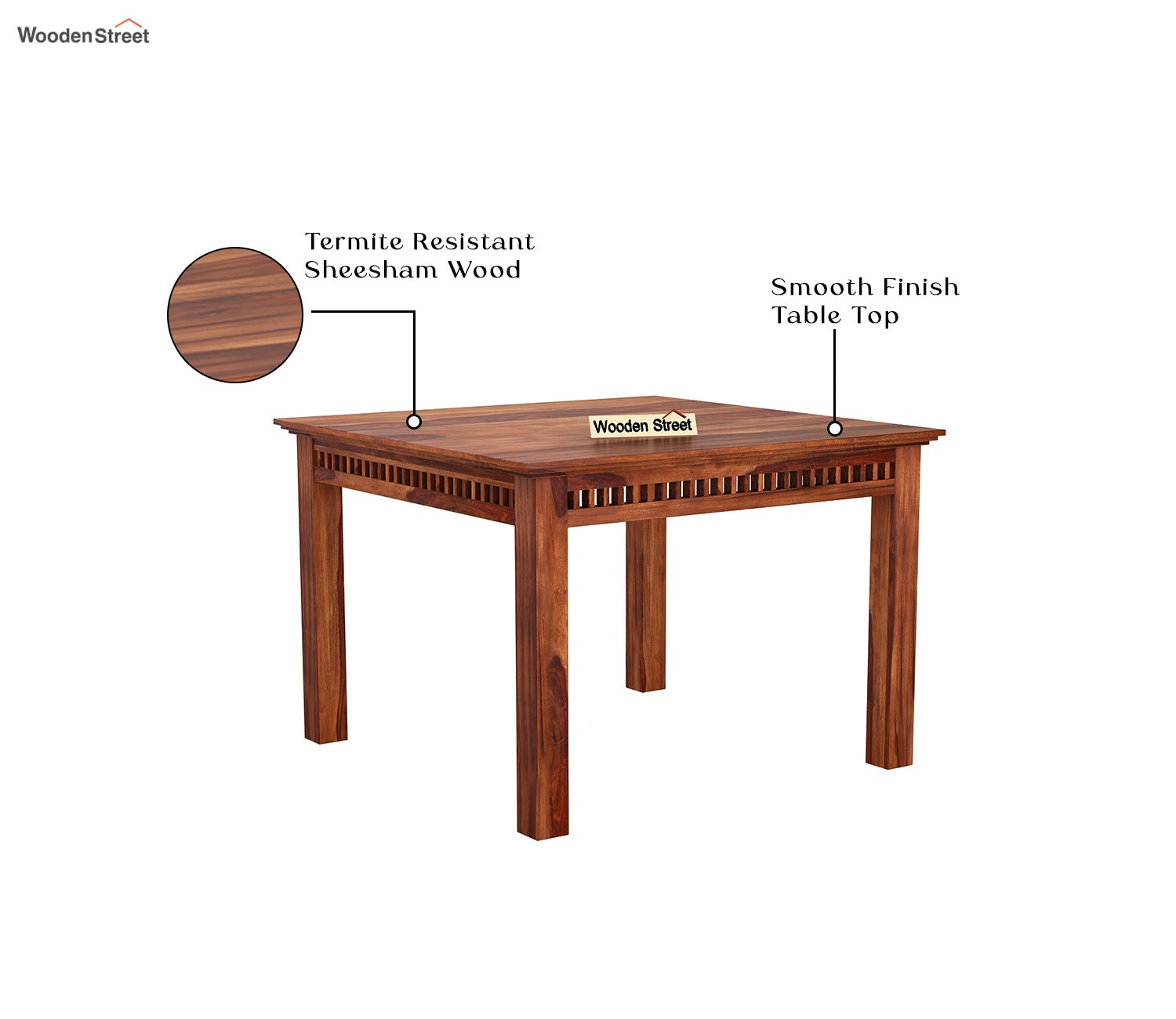 Adolph 4 Seater Dining Table (Honey Finish)