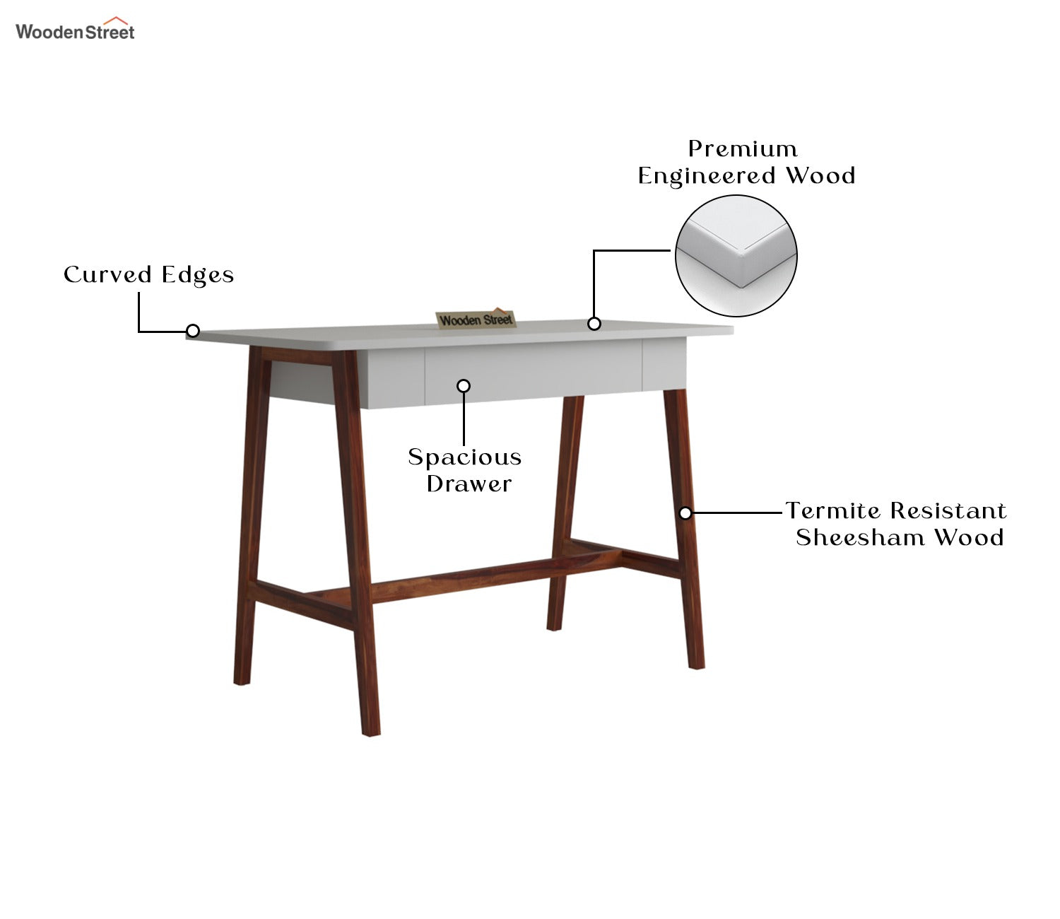 Ambra Study Table with Frosty White Drawer (Honey Finish)