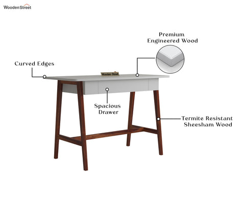 Ambra Study Table with Frosty White Drawer (Honey Finish)