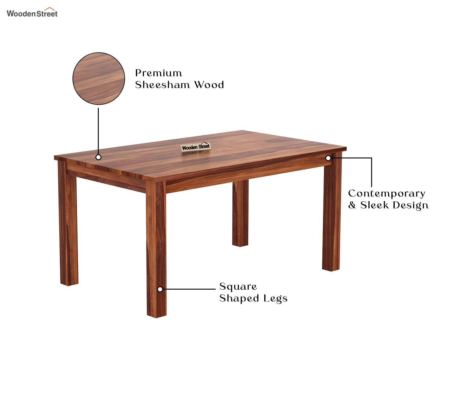 Janet 6 Seater Dining Table (Honey Finish)