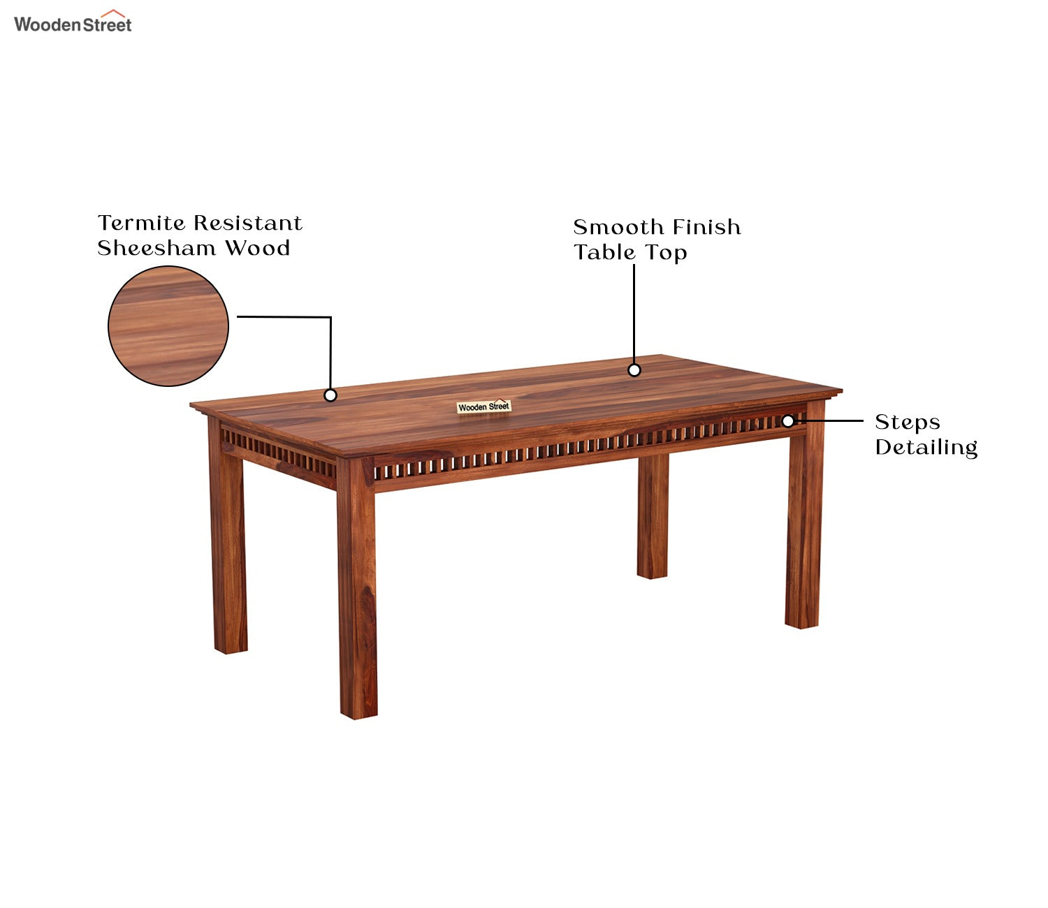 Adolph 6 Seater Dining Table (Honey Finish)