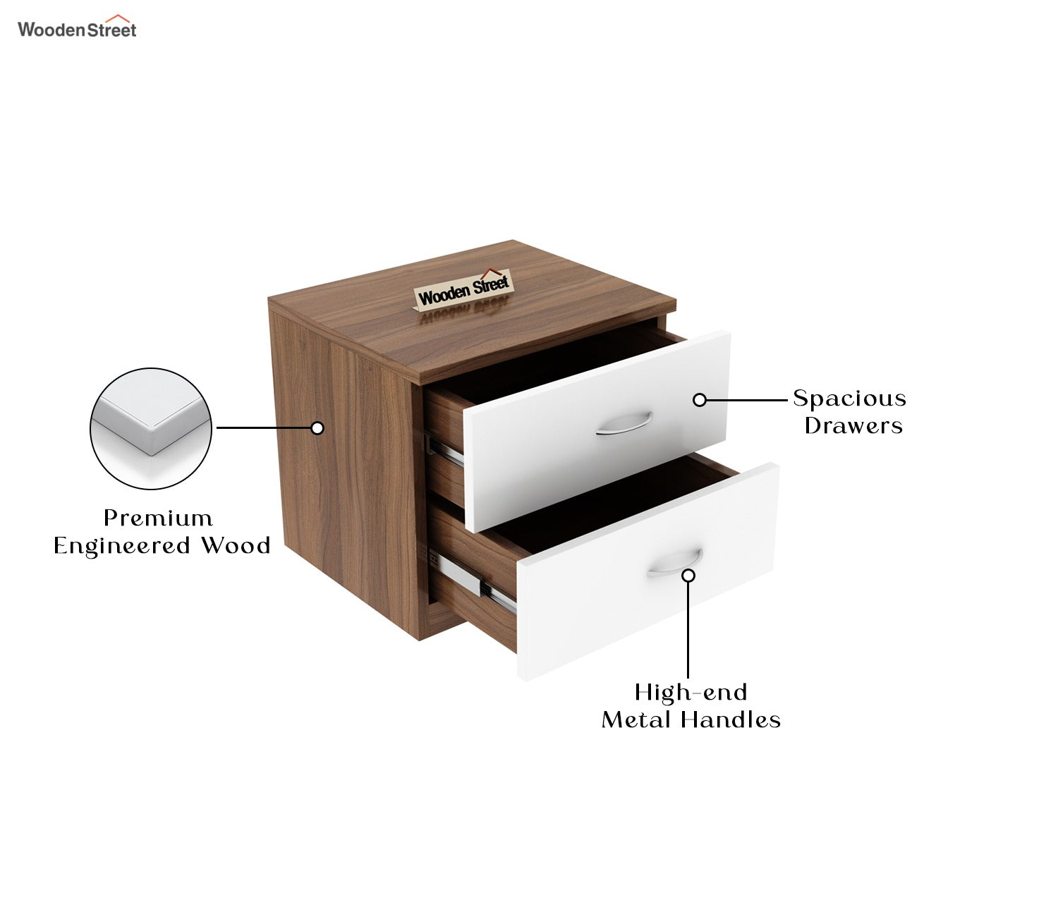 Carmen Bed Side Table (Exotic Teak-Frosty White Finish)