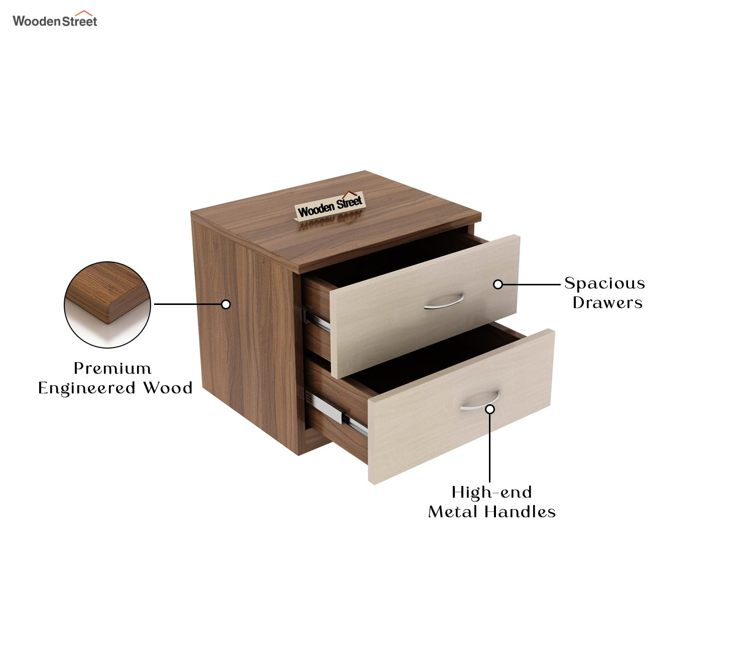Carmen Bed Side Table (Exotic Teak - Ice Beech Finish)