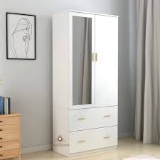 True living 2 Door Walk-in White wardrobe Laminated Finish & PU Finish with Drawers (3 Ft*2 Ft*8 Ft)
