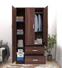 Trueliving 3 Door Fitted Brown wardrobe  in Laminates Finish With Drawers (1524MM X 609MM X 2438.4MM)