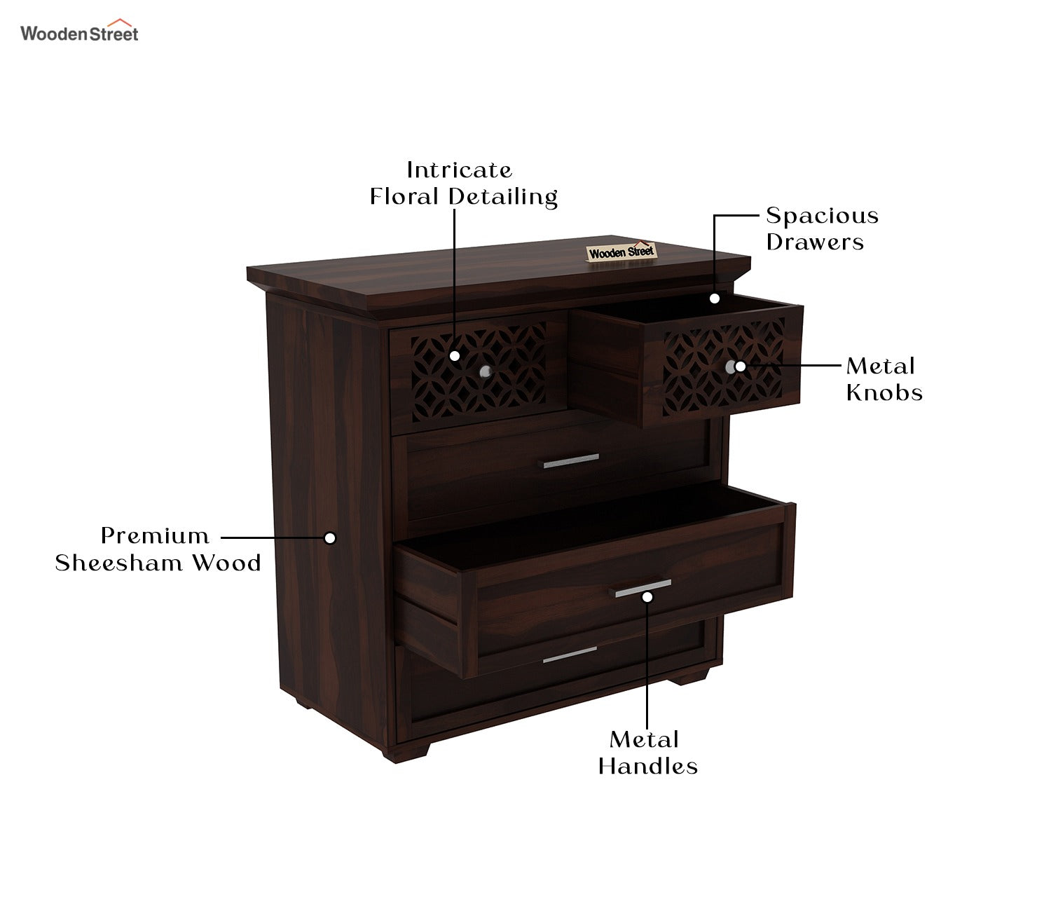 Cambrey 5-Drawer Wooden Chest Of Drawers (Walnut Finish)