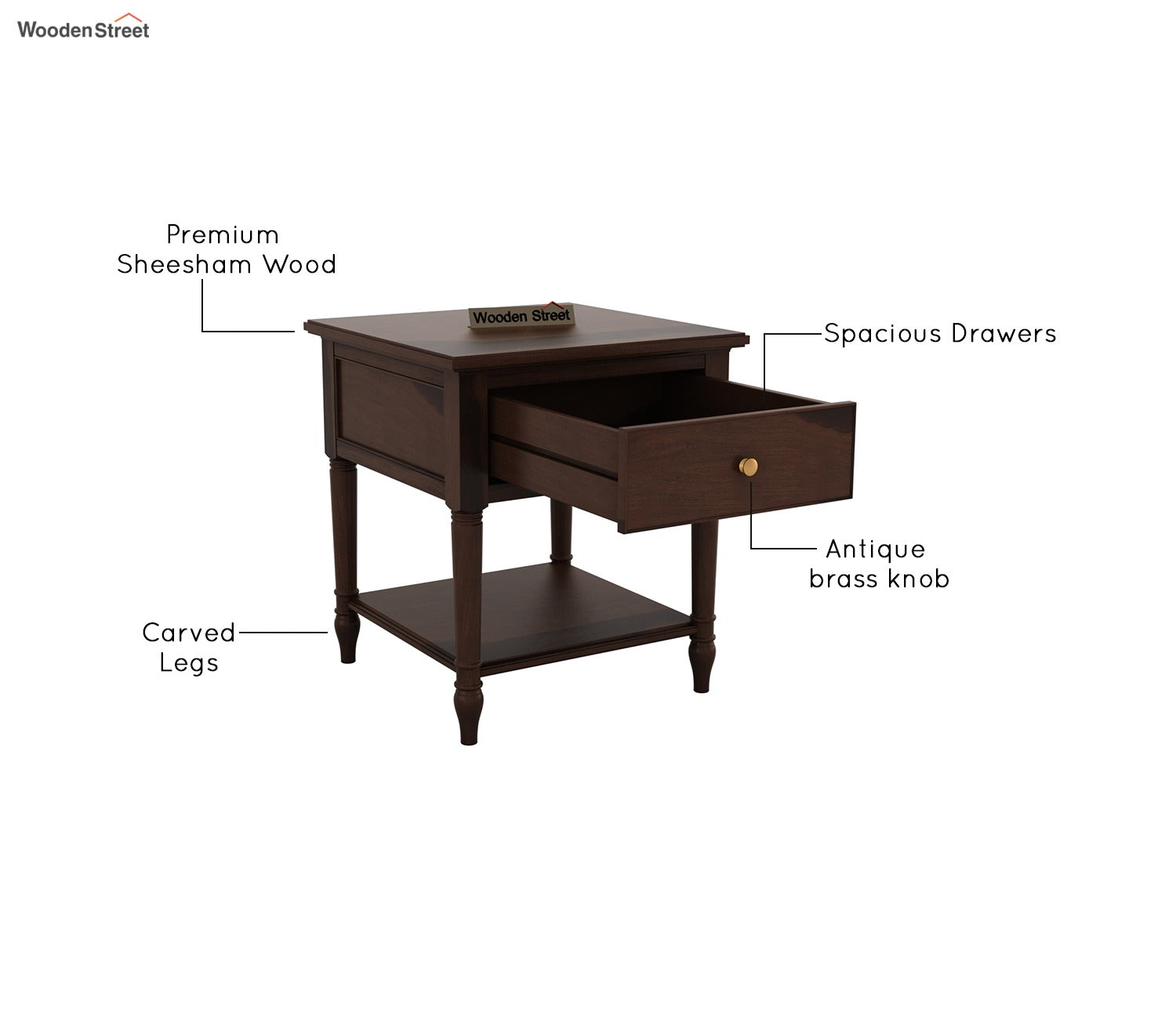 Emerson Sheesham Wood Side End Table (Teak Finish)