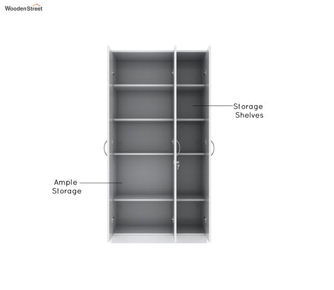 Kayden 3 Door Multi Utility Wardrobe With Lock (Frosty White Finish)