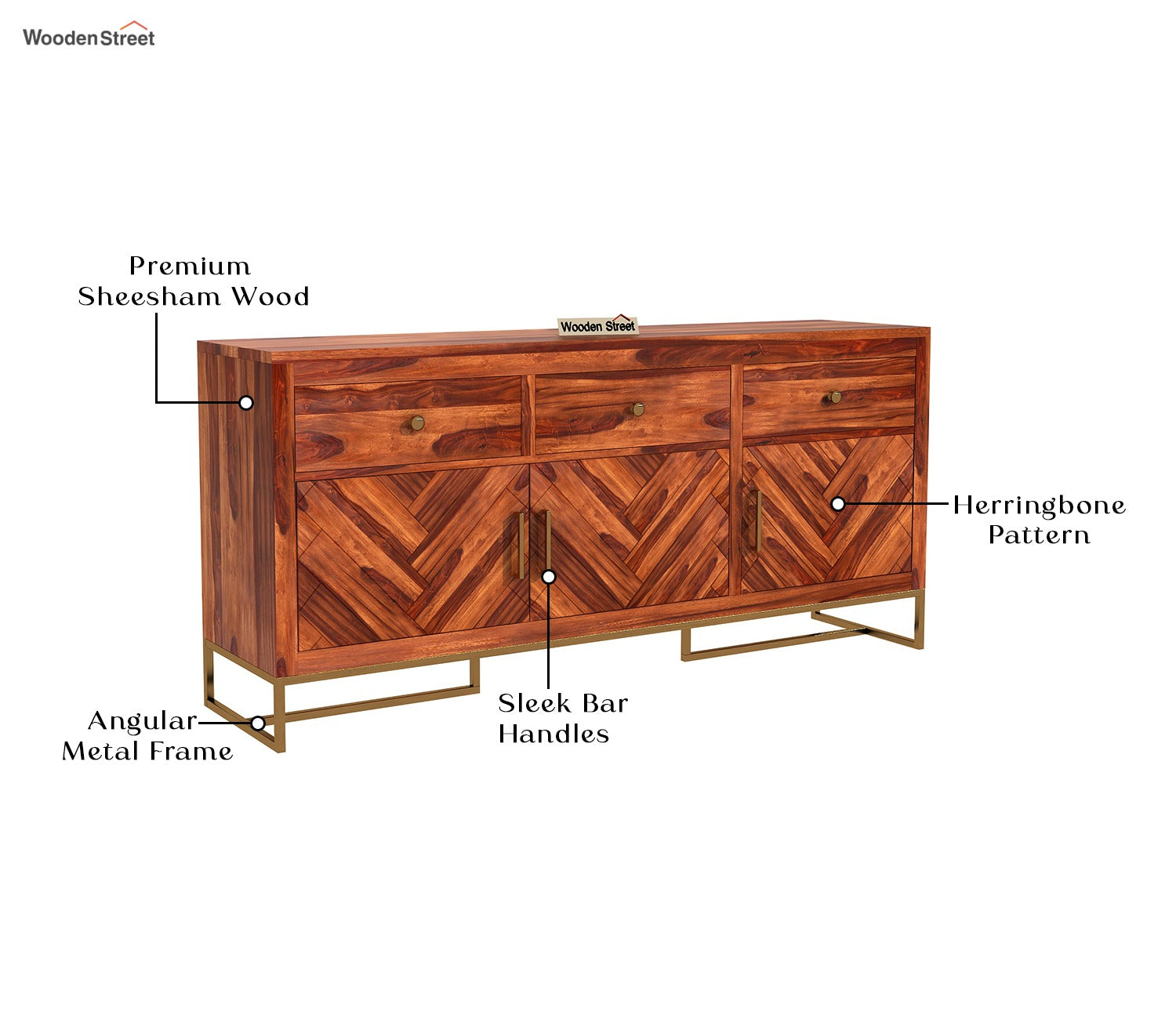 Jett Sheesham Wood Cabinet and Sideboard (Honey Finish)
