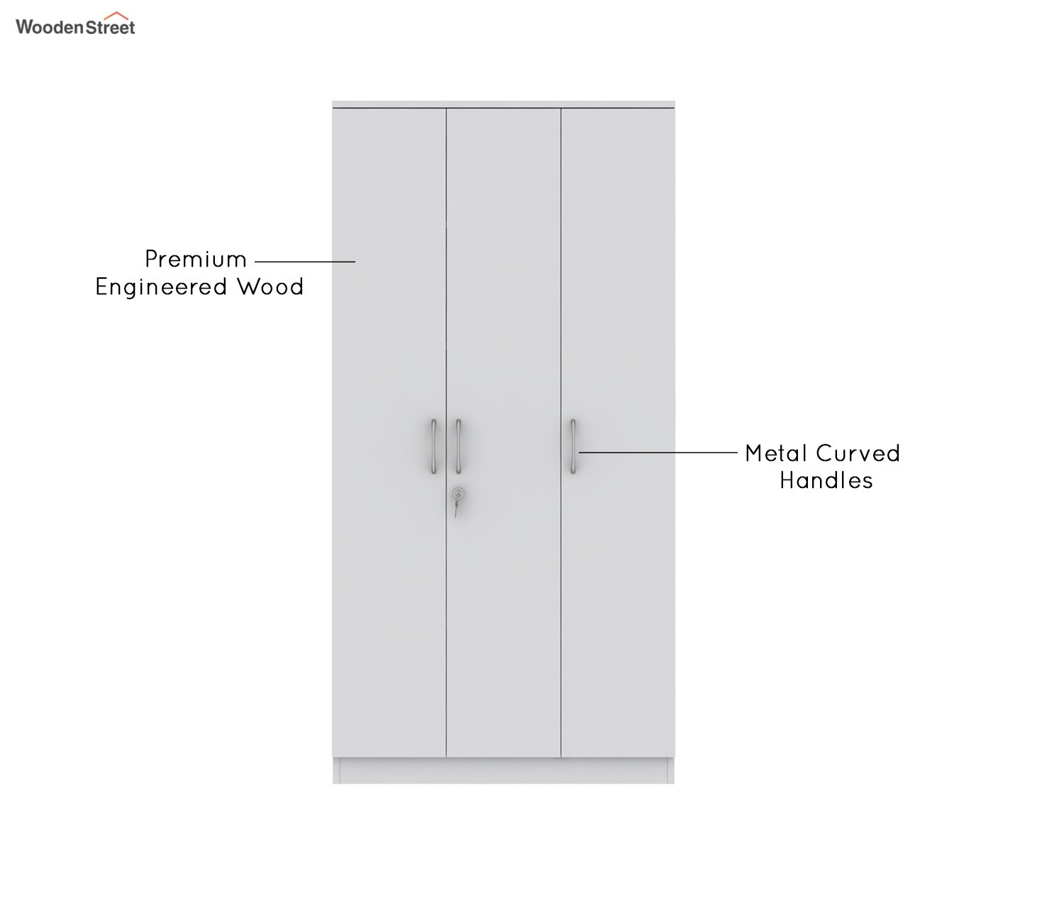 Kayden 3 Door Multi Utility Wardrobe With Lock (Frosty White Finish)