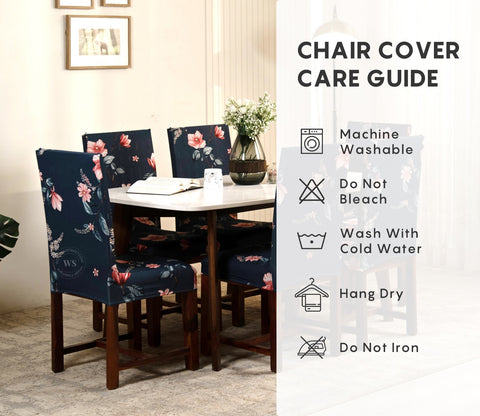 Flaubert Anti Slip Floral Printed Polyester Dining Chair Cover Set Of 4 (Blue)