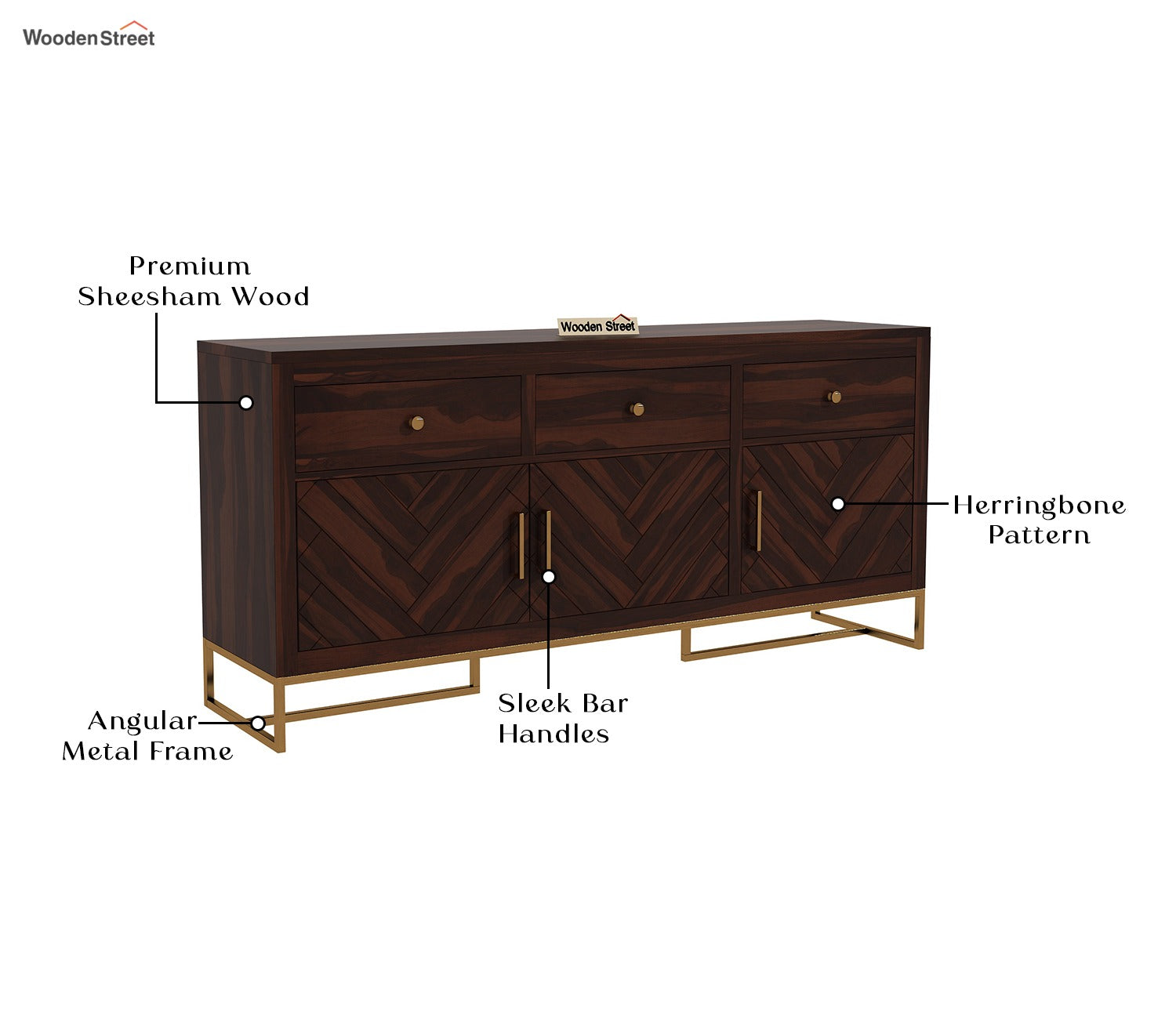 Jett Sheesham Wood Cabinet and Sideboard (Walnut Finish)