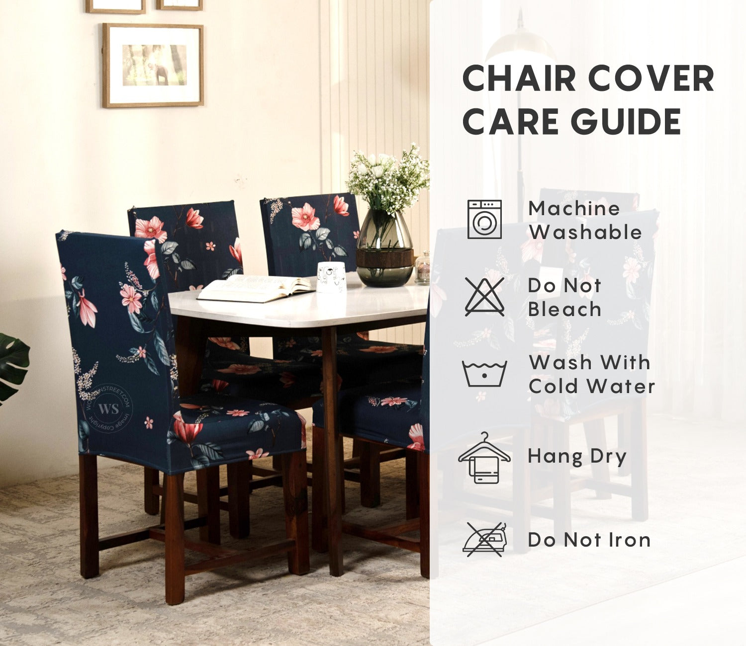 Flaubert Floral Printed Polyester Spandex 6 Piece Chair Cover (Blue)