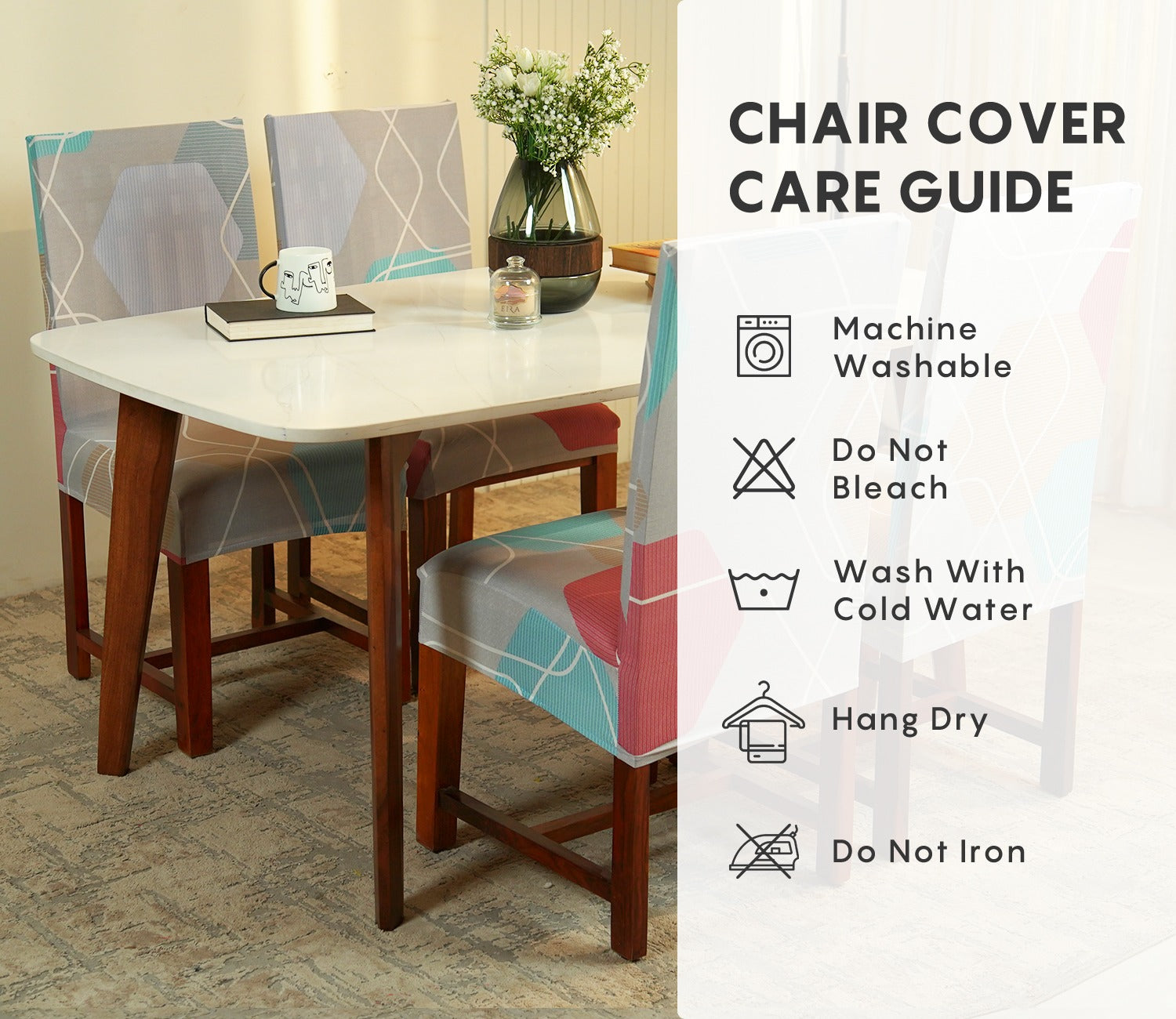 Agnus Elastic Abstract Printed Polyester Spandex Dining Chair Cover Set Of 1 (Multi Colour)
