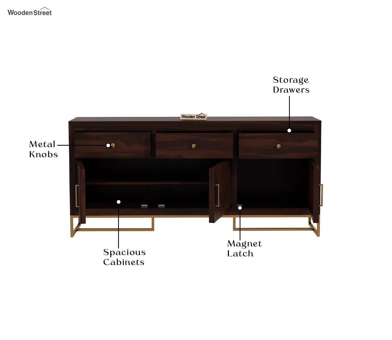 Jett Sheesham Wood Cabinet and Sideboard (Walnut Finish)