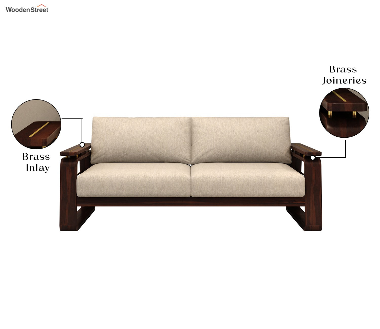 Vedic 3+1+1 Sheesham Wood Sofa Set With Cane and Brass Detailing (Walnut Finish, Jade Ivory)