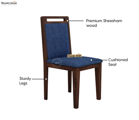 Hazel Sheesham Wood Reverse Upholstery Dining Chair - Set of 1 (Cotton, Walnut Iris Blue)