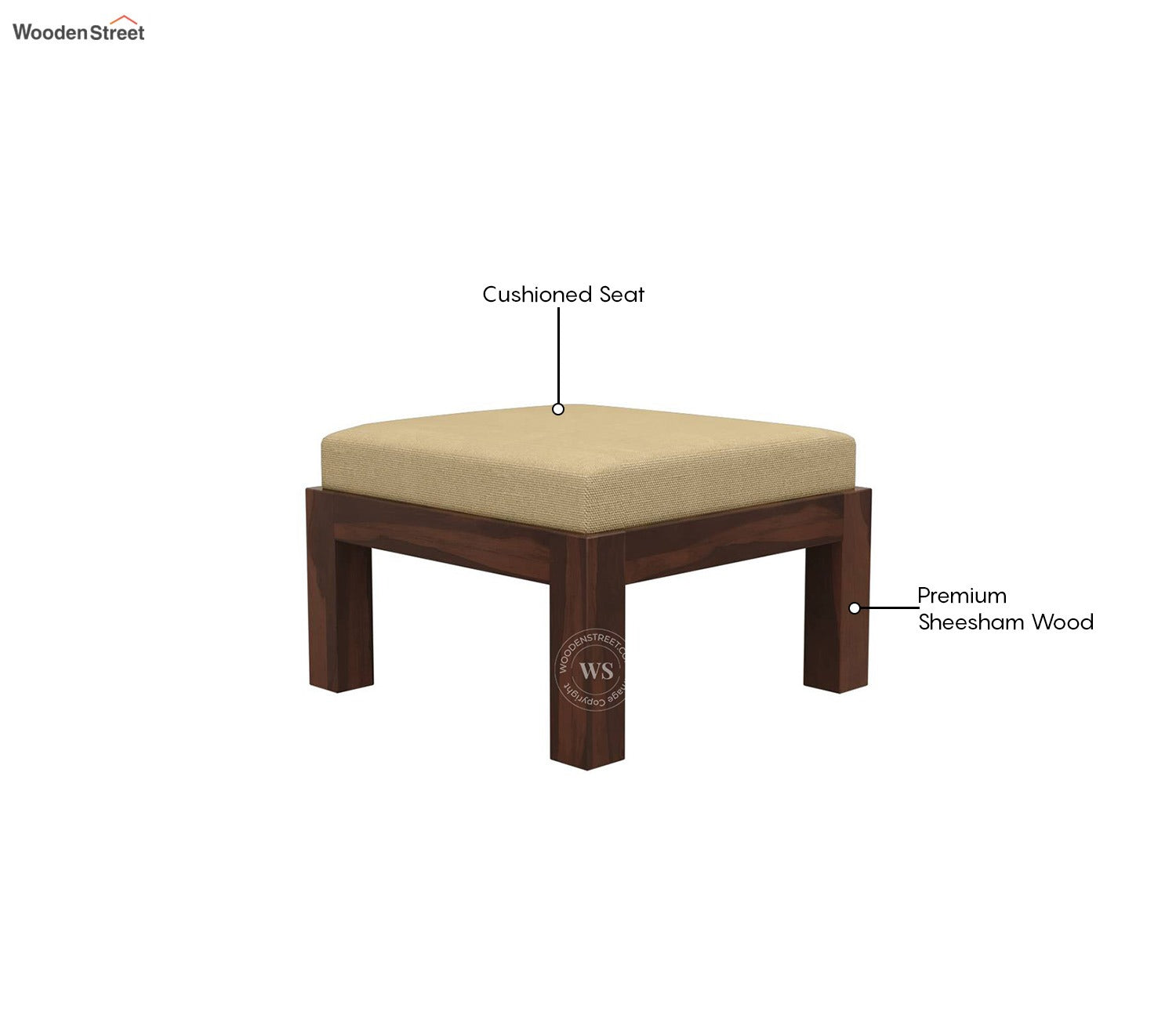 Reid Sheesham Wood Coffee Table with Four Cushioned Stools (Walnut Finish)